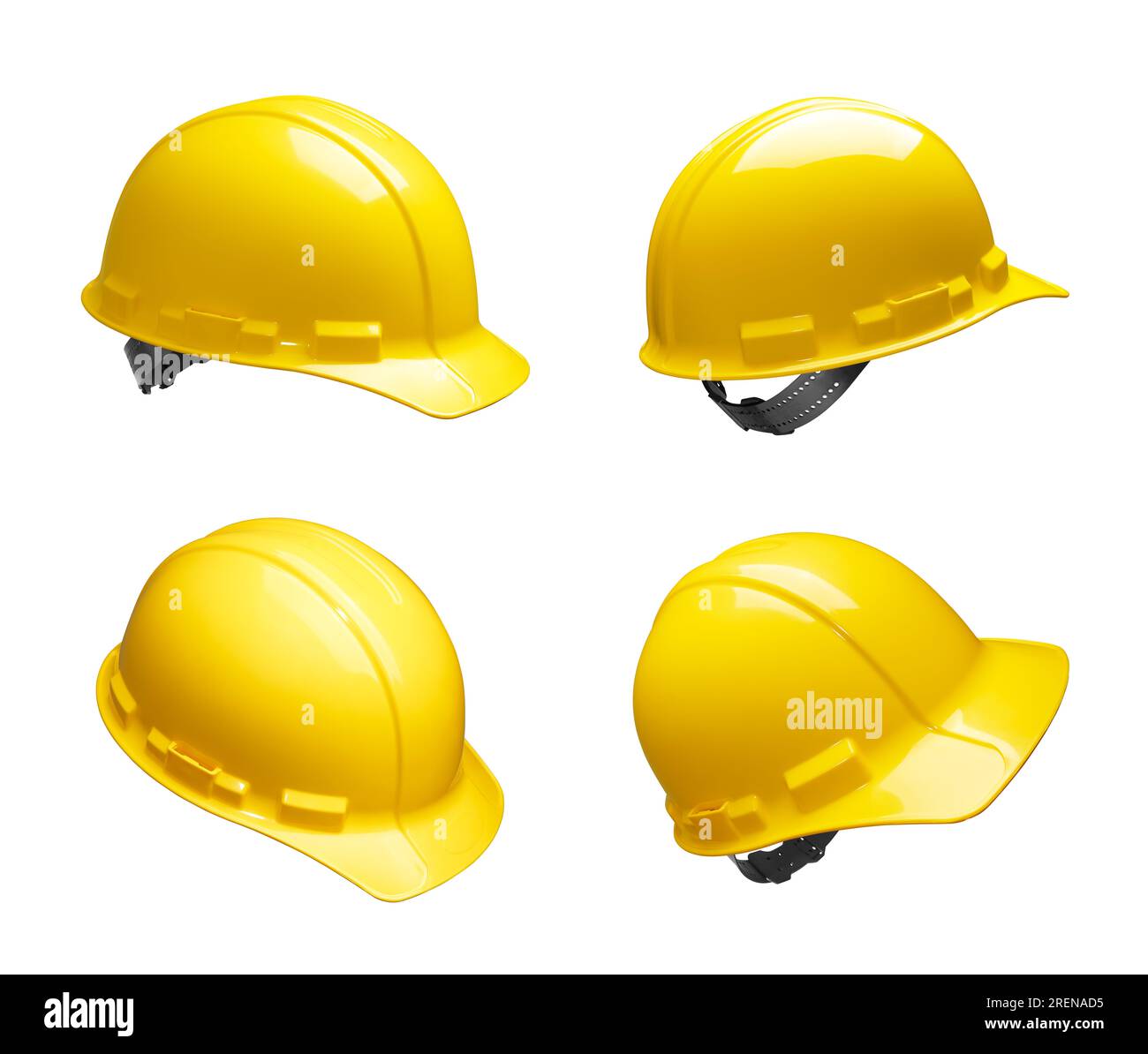 Ensemble de casque de sécurité jaune isolé sur fond blanc Banque D'Images