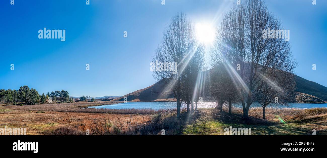 Afrique du Sud, paysage panoramique dans la région de Mpumalanga, colline et lac avec des arbres en face Banque D'Images
