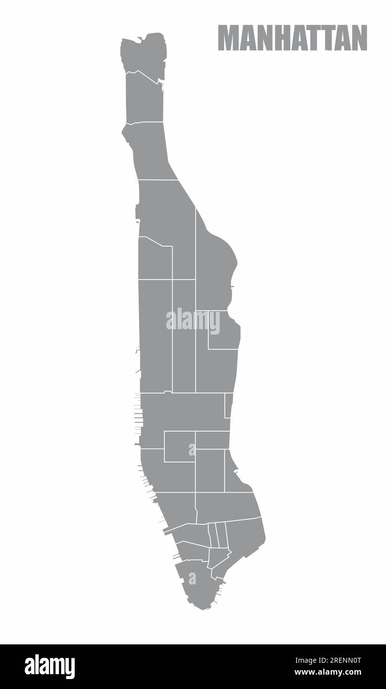 Carte administrative de Manhattan isolée sur fond blanc Illustration de Vecteur