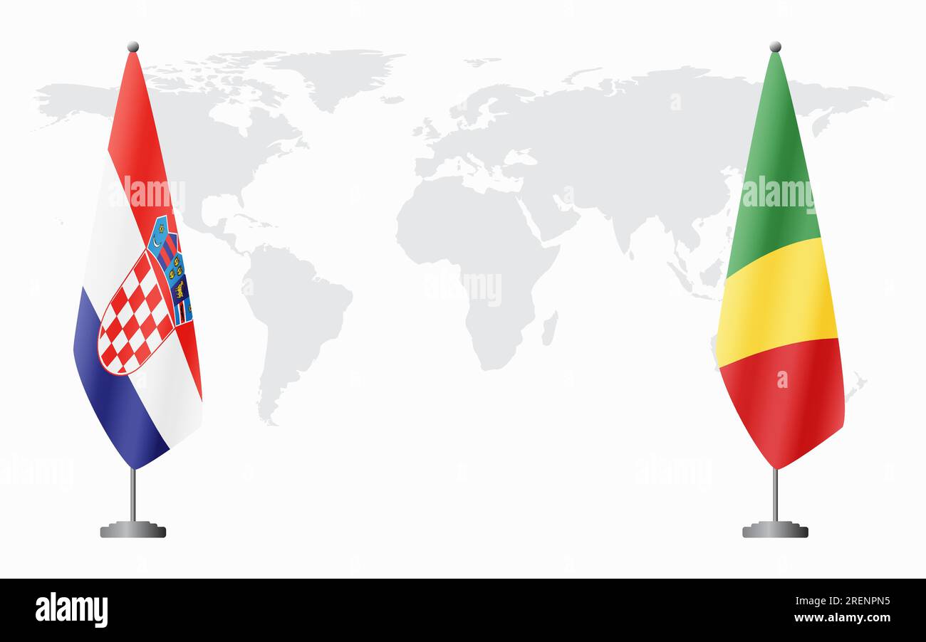 La Croatie et le Congo Brazzaville drapeaux pour la réunion officielle sur fond de carte du monde. Illustration de Vecteur