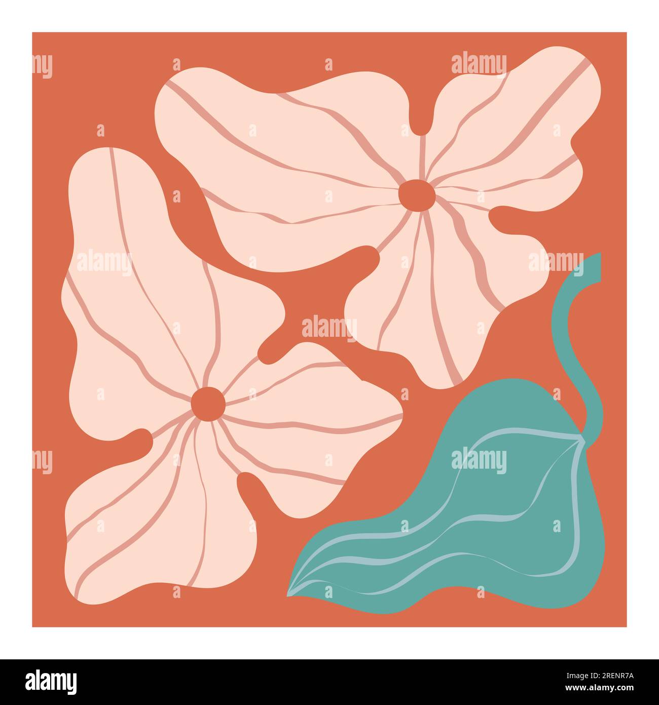 Art mural moderne de fleurs abstraites, affiche, carte. Hibiscus de style Boho, modèle de feuille, fond. Illustration de Vecteur