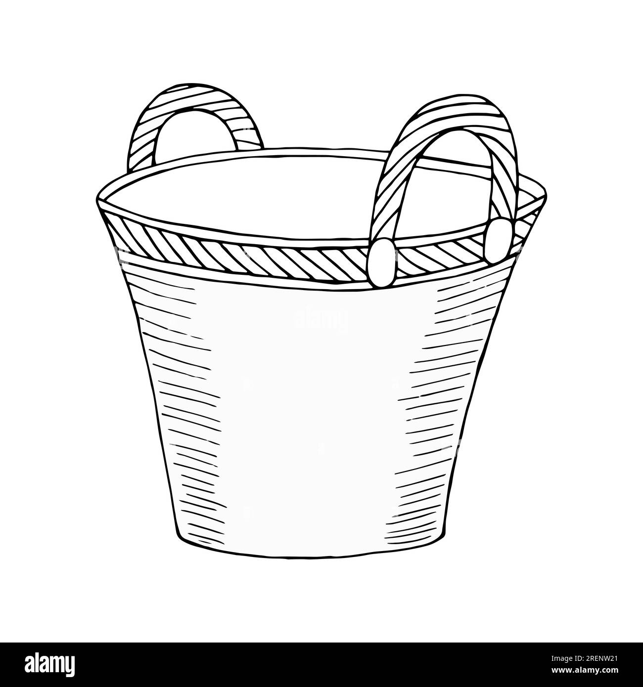 Panier en osier vecteur dessiné à la main élément noir isolé pour la conception sur fond blanc Illustration de Vecteur