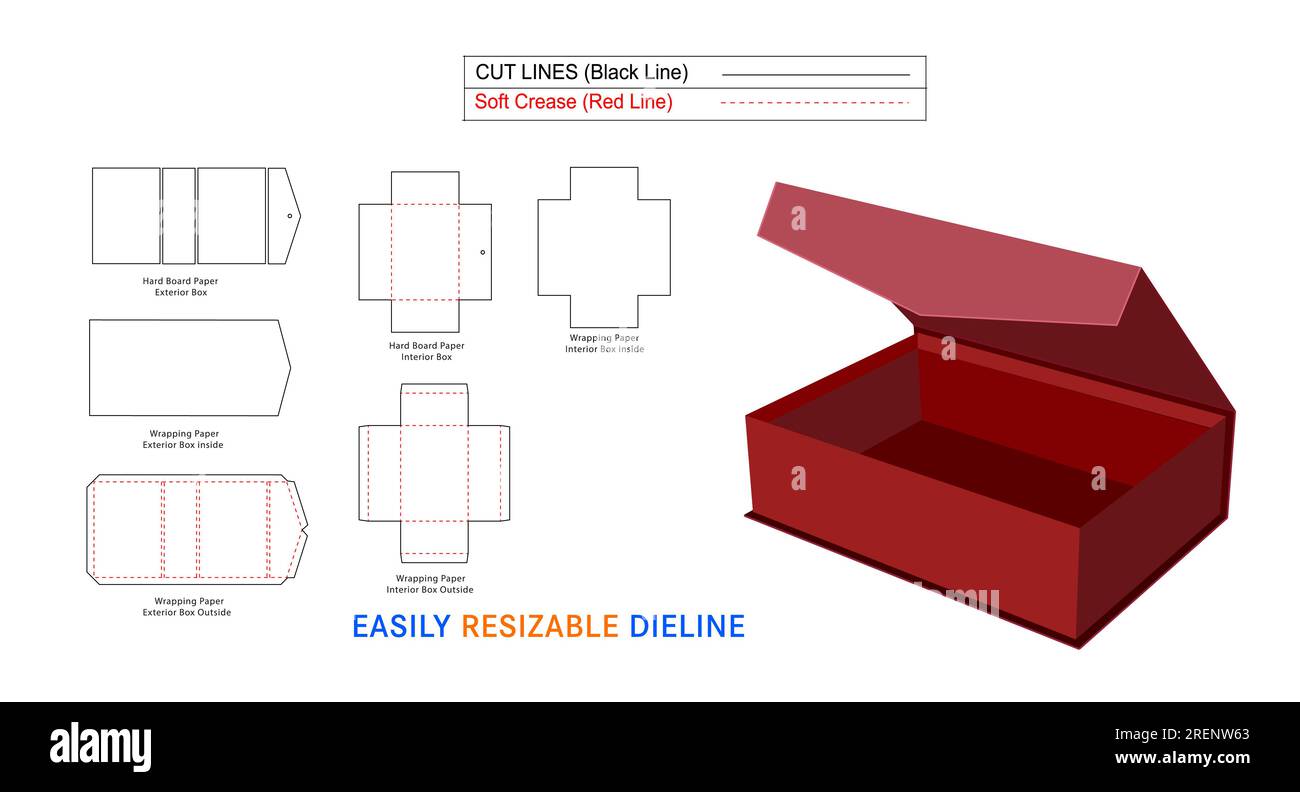 Boîte rigide de face d'angle de luxe, modèle de ligne de matrice