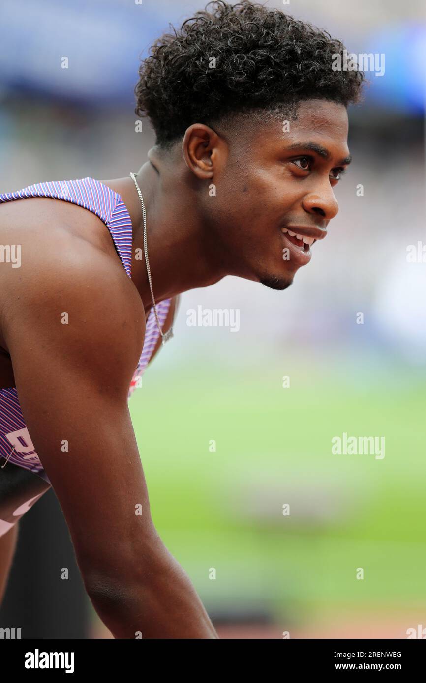 Jeremiah AZU sur la première manche de l'équipe de Grande-Bretagne 2 dans la finale du relais 4 x 100m hommes au 2023, IAAF Diamond League, Queen Elizabeth Olympic Park, Stratford, Londres, Royaume-Uni. Banque D'Images