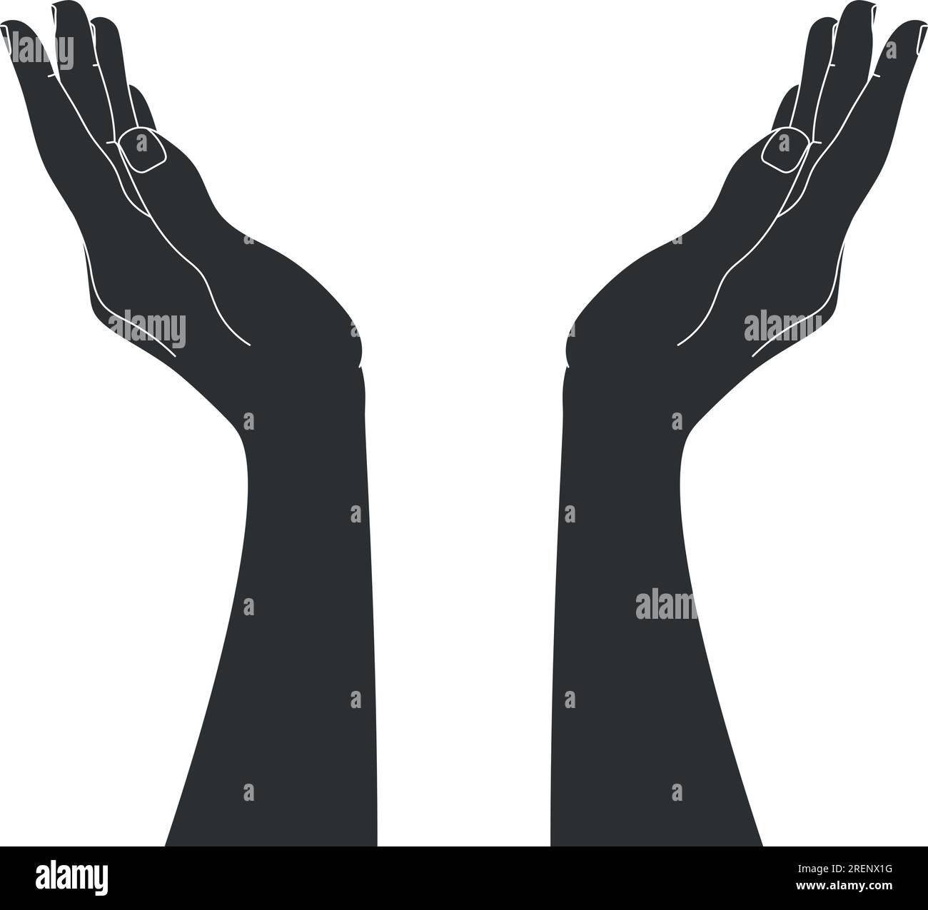 Silhouette de mains en forme de coupelle dessinée à la main isolée sur fond blanc. Contour des mains levées. Illustration vectorielle Illustration de Vecteur
