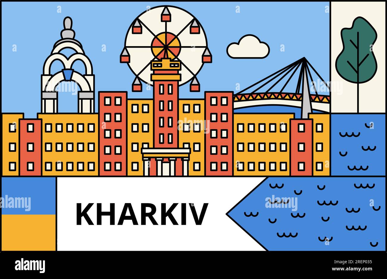 Bannière de ligne plate Kharkiv Illustration de Vecteur