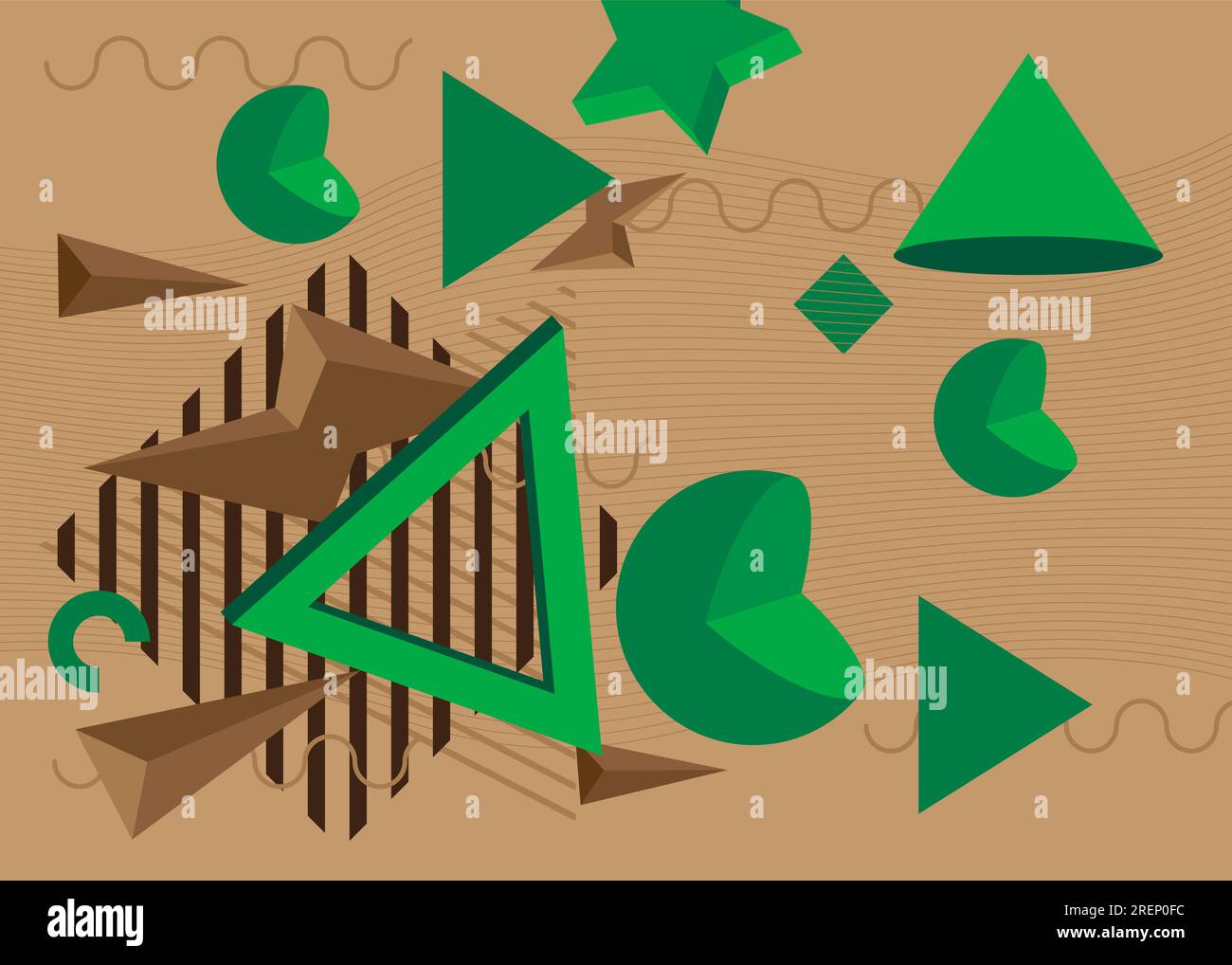 Bannière d'affiche à thème géométrique vintage marron et vert. Modèle de formes abstraites rétro pour la conception de couverture. Arrière-plan minimal graphique géométrique coloré Illustration de Vecteur
