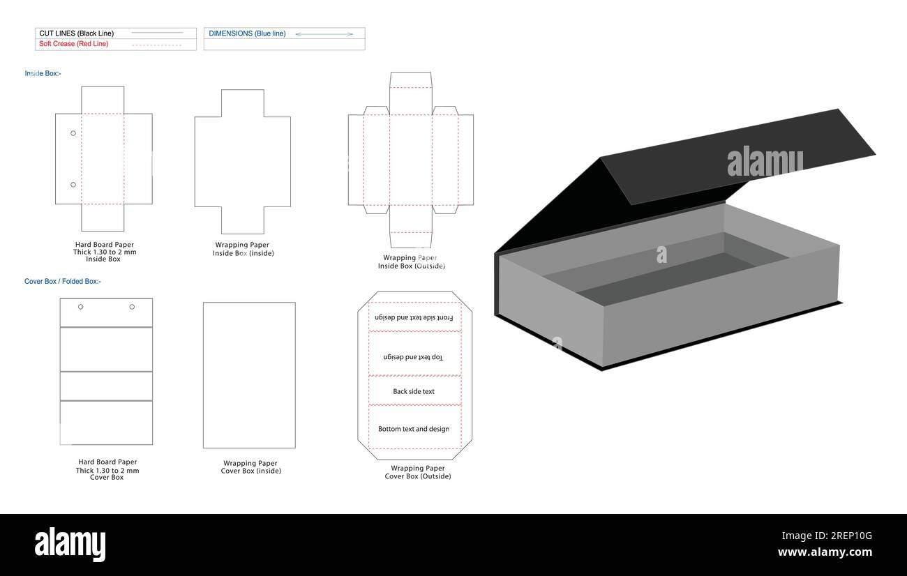 Modèle de ligne de découpe de boîte rigide de luxe ou de cadeau cosmétique avec fermeture magnétique et boîte 3D pour maquette Illustration de Vecteur