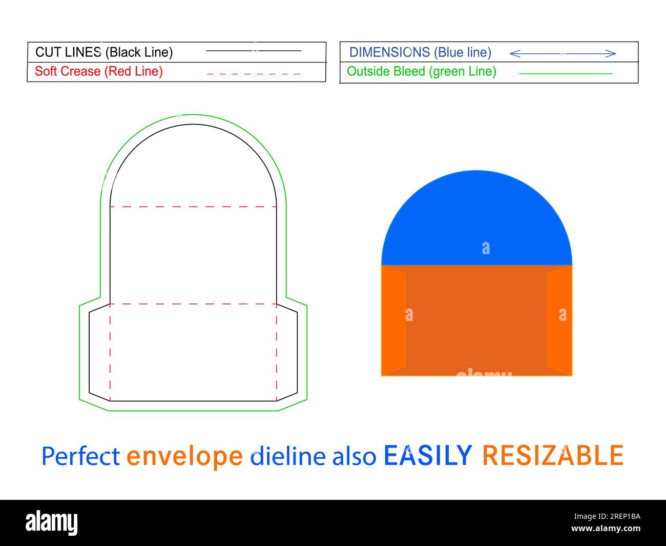 Modèle de ligne de découpe d'enveloppe personnalisé et boîte 3D modifiable facilement redimensionnable Illustration de Vecteur