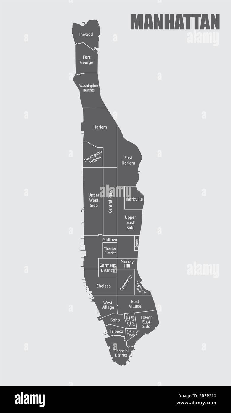 Carte administrative de Manhattan isolée sur fond gris Illustration de Vecteur