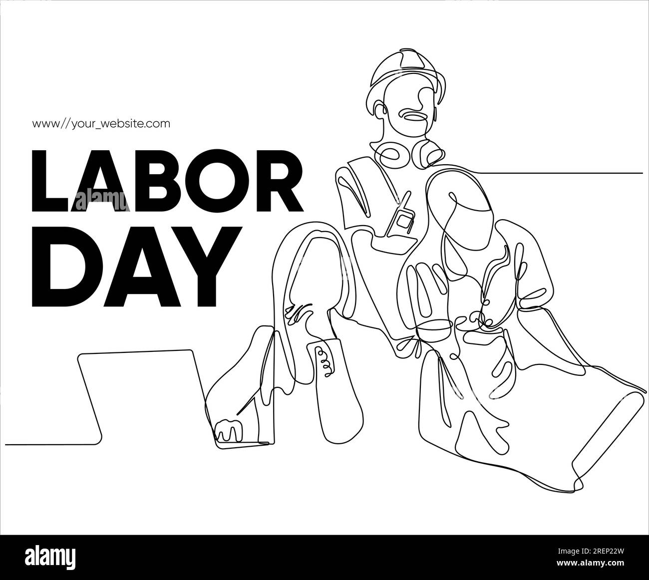 Bonne fête du travail simple bannière Web vectorielle. Jeu d'outils. Lettrage de la fête du travail. Fond noir et blanc, bannière, affiche. Illustration vectorielle Illustration de Vecteur