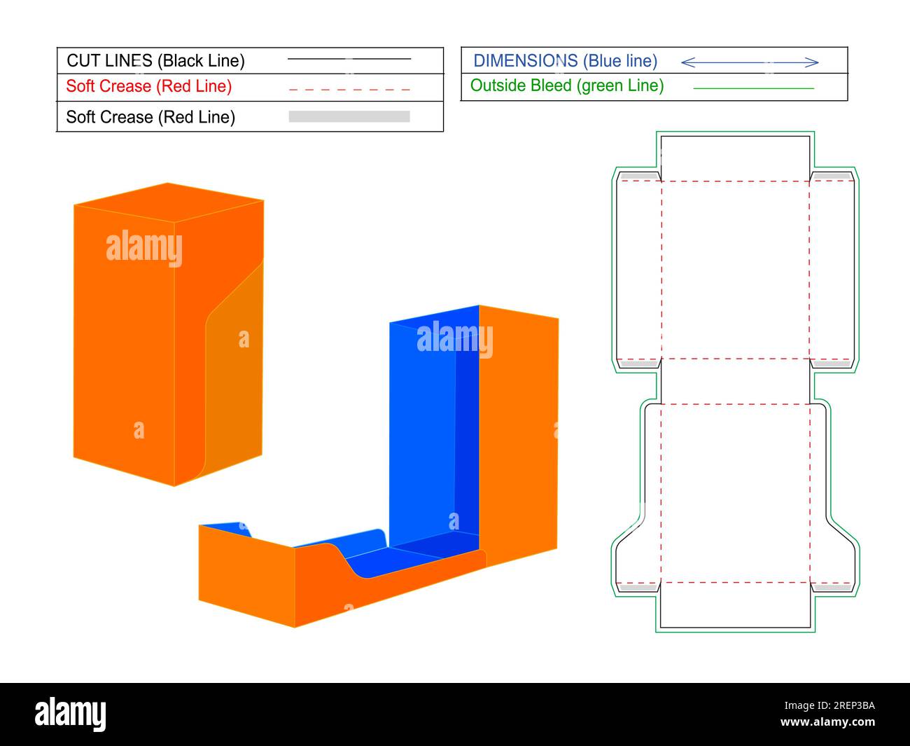 Modèle de ligne de découpe parfaite de boîte personnalisée et vecteur 3D. Illustration de Vecteur
