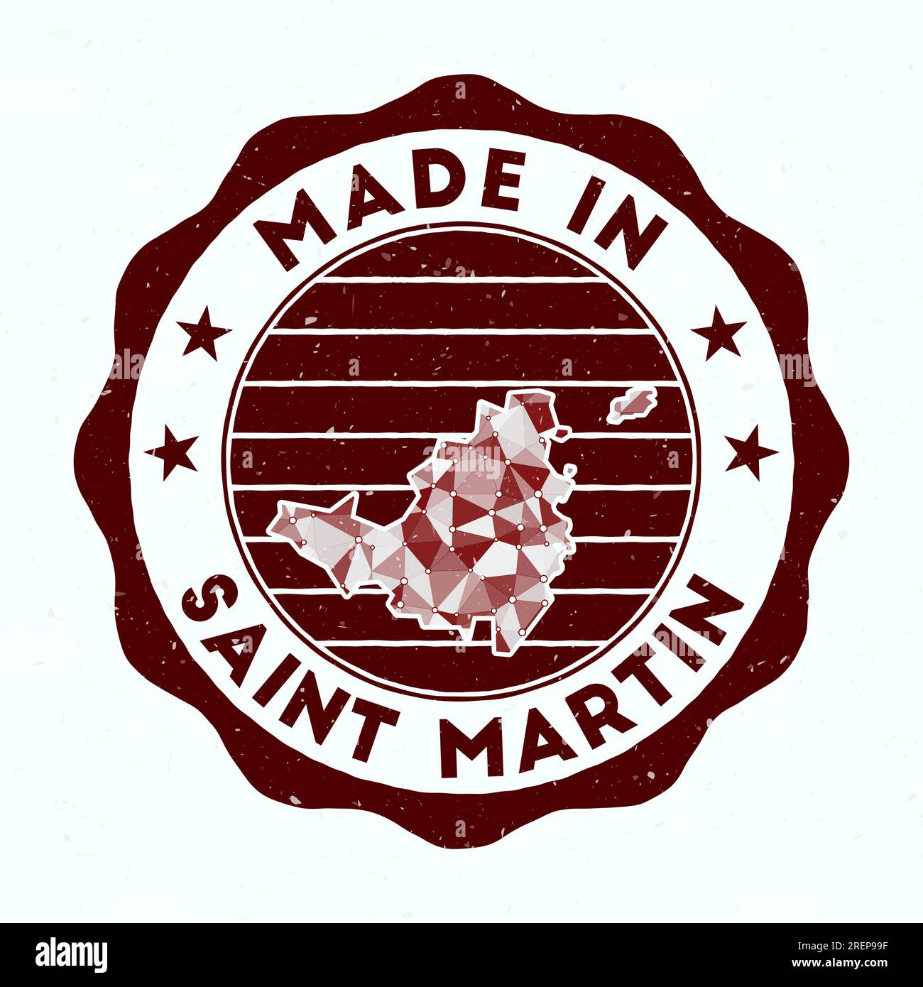 Fabriqué à Saint Martin. Timbre rond de l'île. Sceau de Saint Martin avec forme de bordure. Badge vintage avec texte circulaire et étoiles. Illustration vectorielle. Illustration de Vecteur