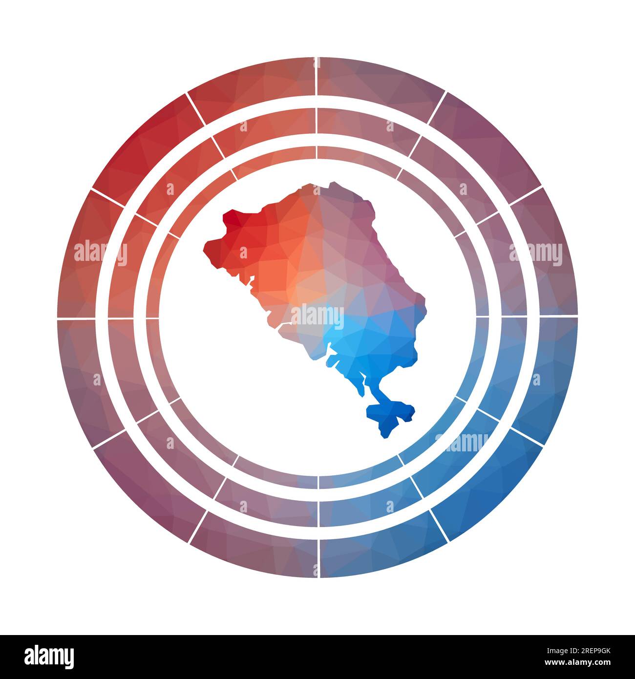 Badge colon Island. Logo dégradé lumineux de style bas poly. Panneau rond multicolore Colon Island avec carte dans un style géométrique pour vos infographies. Illustration de Vecteur