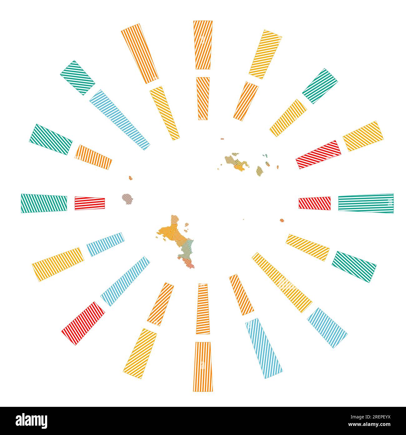 Seychelles Sunburst. Rayons rayés poly bas et carte de l'île. Illustration vectorielle radiante. Illustration de Vecteur