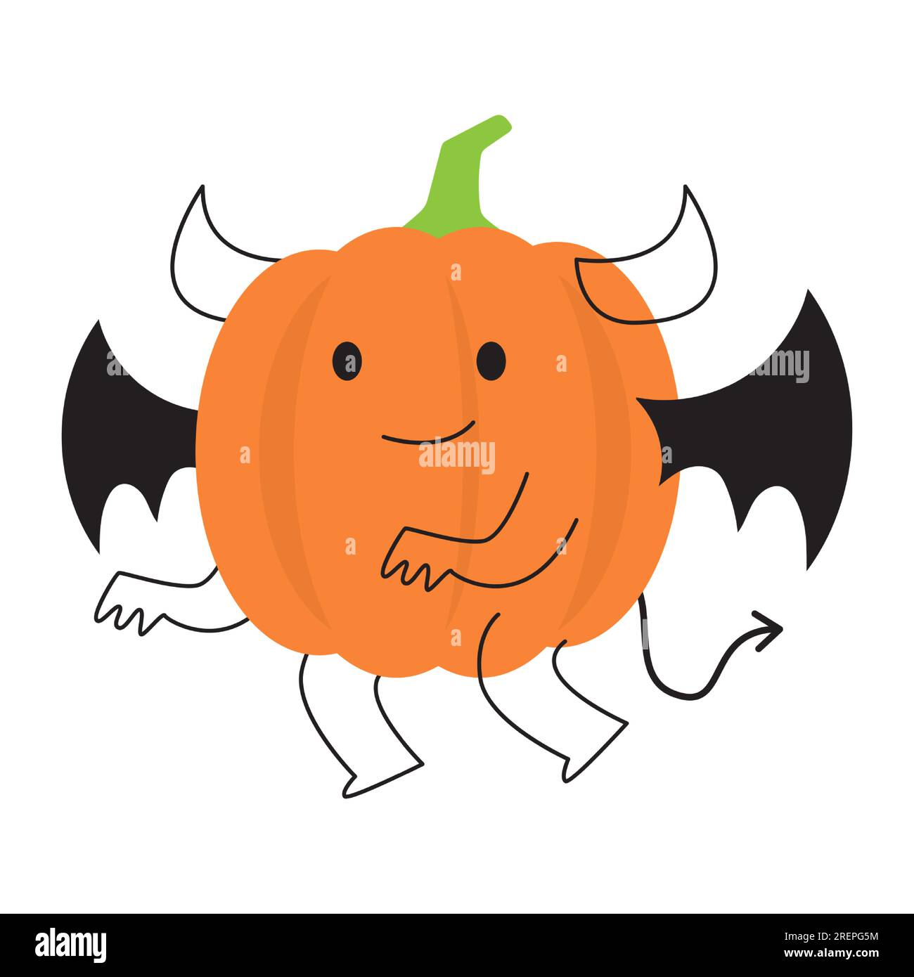 Citrouille avec costume de diable de chauve-souris. Personnage de dessin animé Halloween. Vecteur . Illustration de Vecteur