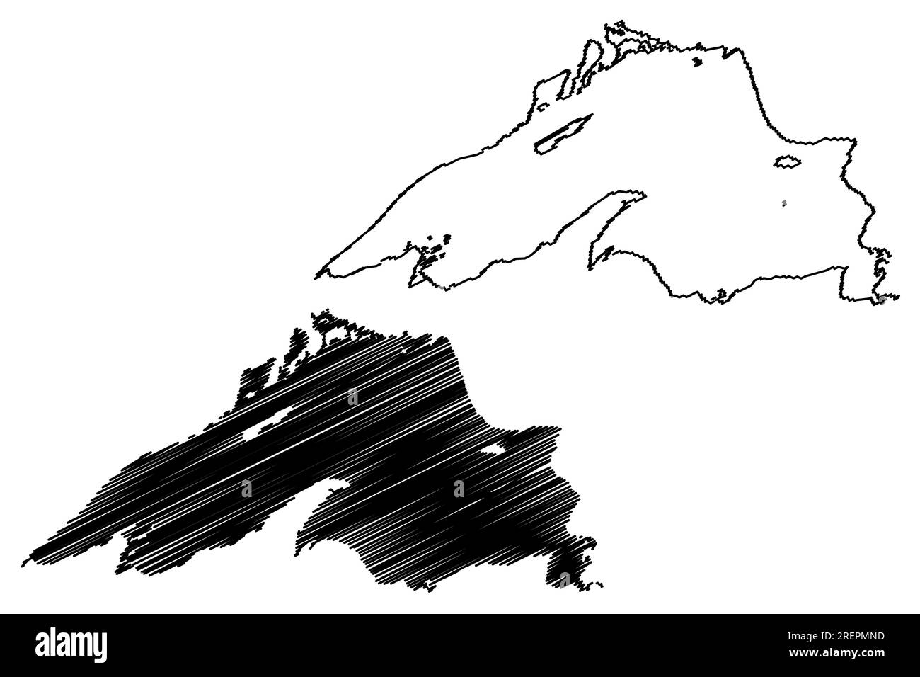 Illustration vectorielle de la carte du lac supérieur (Canada, États-Unis, Amérique du Nord, États-Unis, Grands Lacs), carte d'esquisse griffée Illustration de Vecteur