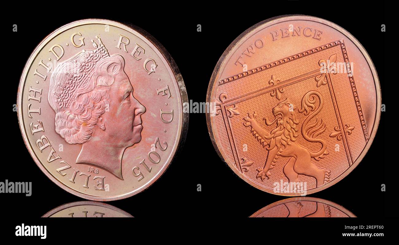 2015 2 pence avec le 4e portrait de la reine Elizabeth II par Ian Rank Broadley Banque D'Images