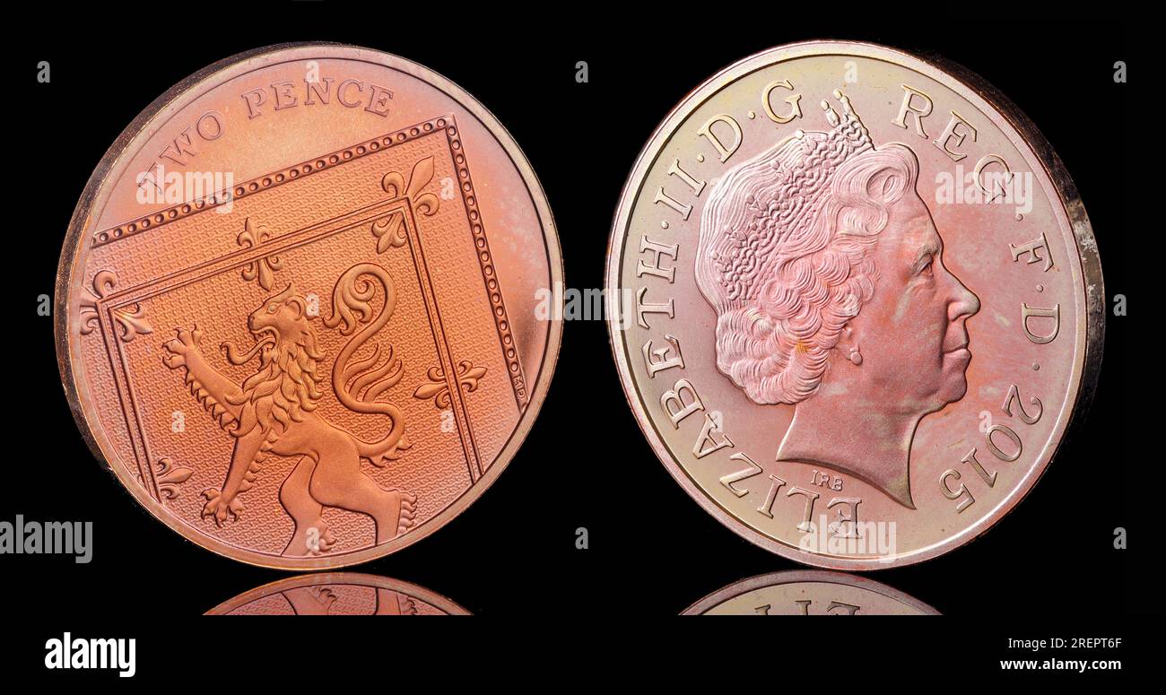 2015 2 pence avec le 4e portrait de la reine Elizabeth II par Ian Rank Broadley Banque D'Images