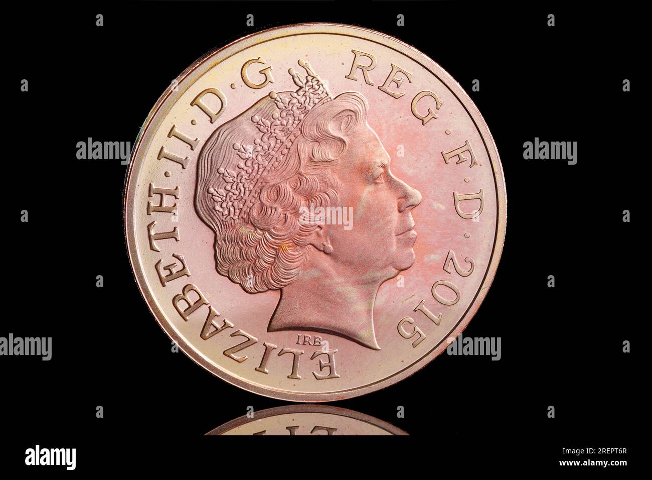 2015 2 pence avec le 4e portrait de la reine Elizabeth II par Ian Rank Broadley Banque D'Images