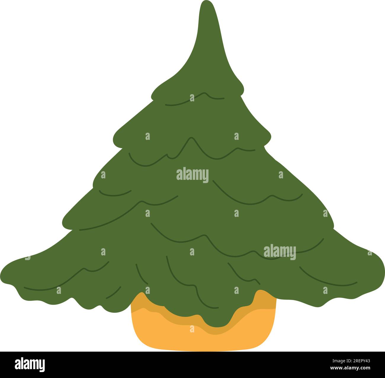 Icône de sapin de Noël dessiné à la main. Épinette de Noël festive. Caricature de sapin vert avec des ornements décorés. Illustrations plates isolées sur fond blanc. Illustration de Vecteur