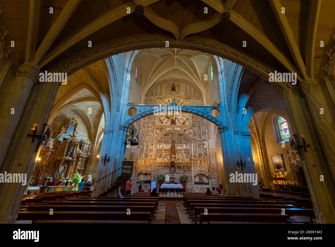 Grand autel dédié à San Miguel, église Saint Nicolas de Bari à Burgos. Province de Burgos, Communauté autonome de Castille-Léon, Espagne. Banque D'Images