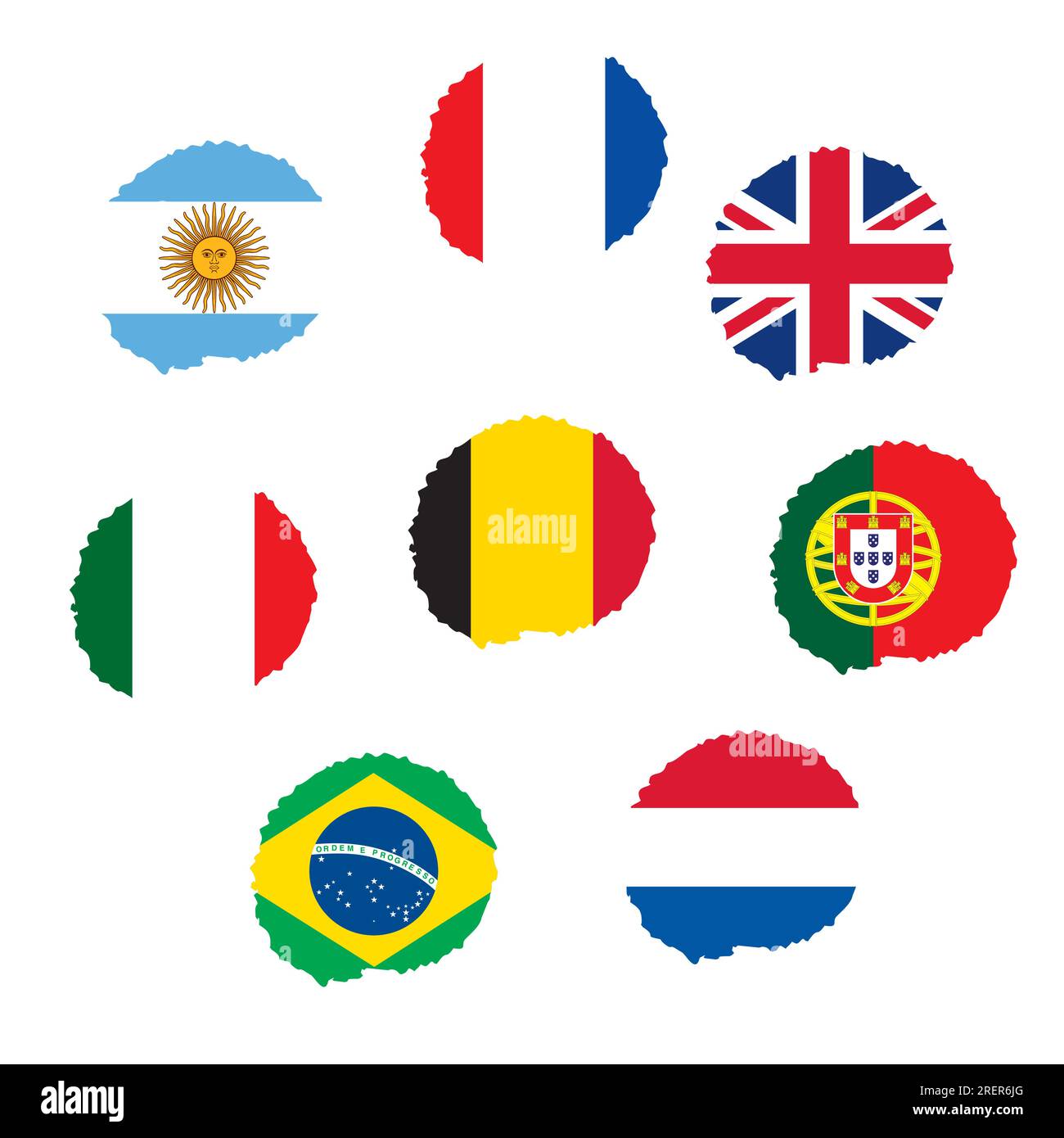 Drapeaux des pays : Argentine, France, Angleterre, Italie, Belgique, Portugal, pays-Bas, Brésil. Illustration vectorielle de drapeaux. Bannières sportives, flyers. Illustration de Vecteur