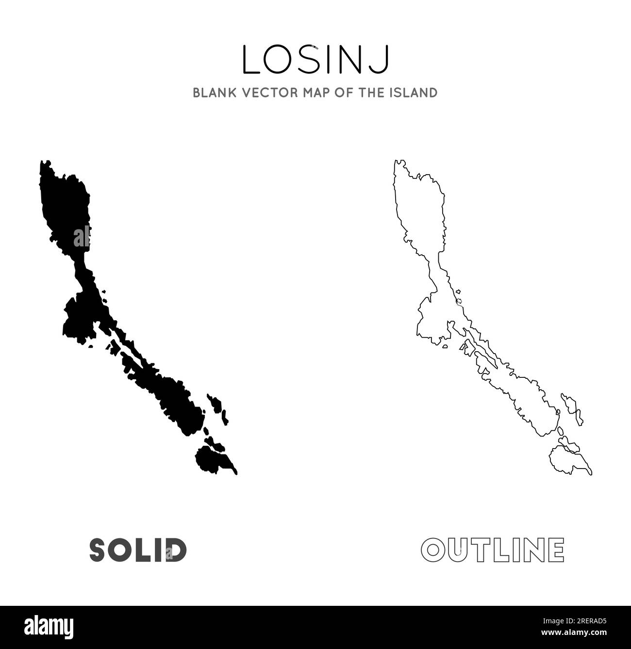 Carte de Losinj. Carte vectorielle vierge de l'île. Bordures de Losinj pour votre infographie. Illustration vectorielle. Illustration de Vecteur