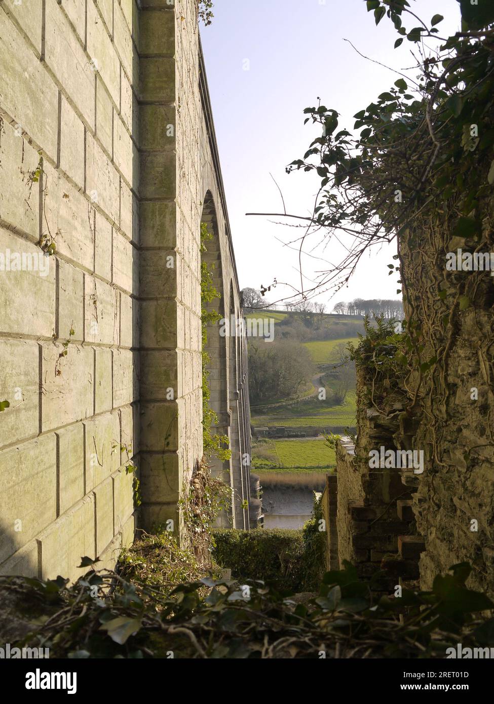 Calstock, Cornouailles, Royaume-Uni - Mars 2022 : vue verticale du côté nord du viaduc de Calstock, vu depuis commercial Road. Banque D'Images