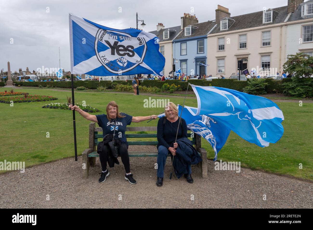 Ayr, Écosse, Royaume-Uni. 29 juillet 2023. Les militants pour l'indépendance écossaise marchent à travers la ville d'Ayr. Crédit : Richard Gass/Alamy Live News Banque D'Images