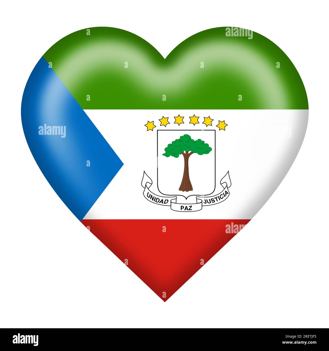 Bouton coeur drapeau de Guinée équatoriale avec chemin de détourage illustration 3D. Banque D'Images
