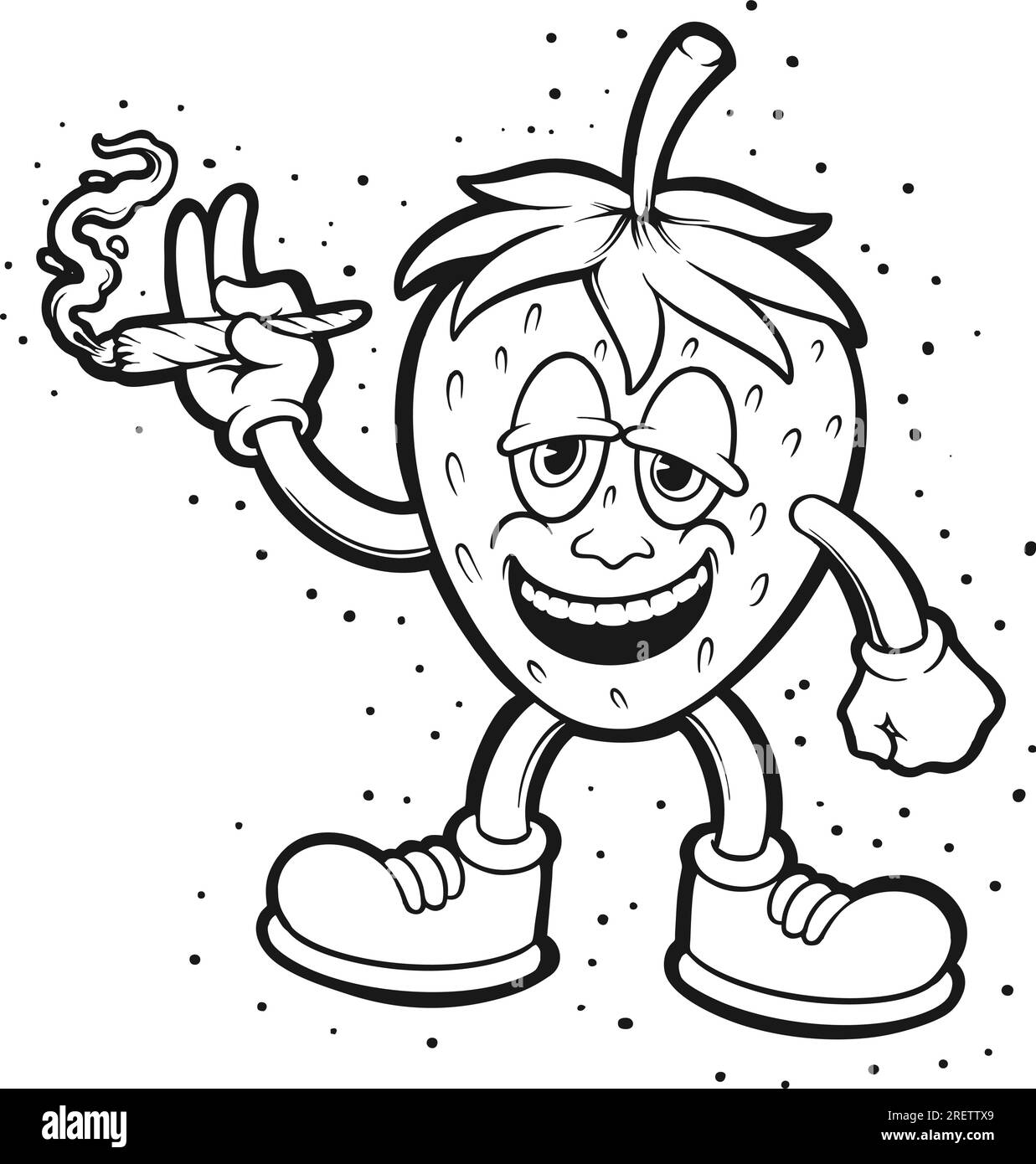 Fraises riantes Funny Smoking Weed illustrations vectorielles monochromes pour votre logo de travail, t-shirt de marchandises, autocollants et dessins d'étiquettes, affiche, Illustration de Vecteur