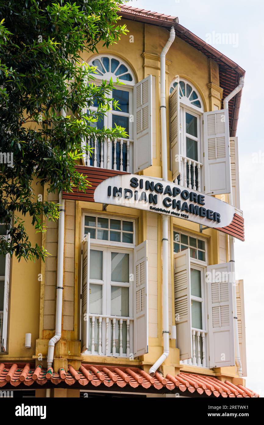 Détail de la Chambre indienne de commerce et d'industrie de Singapour, bâtiment SICCI, Stanley St, Singapour Banque D'Images