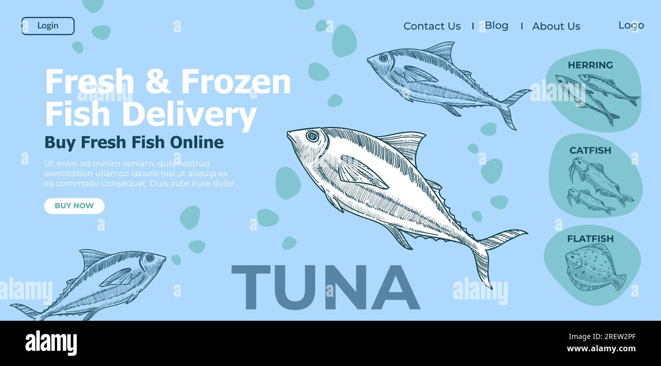 Livraison de poisson frais et congelé, acheter du thon en ligne Image  Vectorielle Stock - Alamy