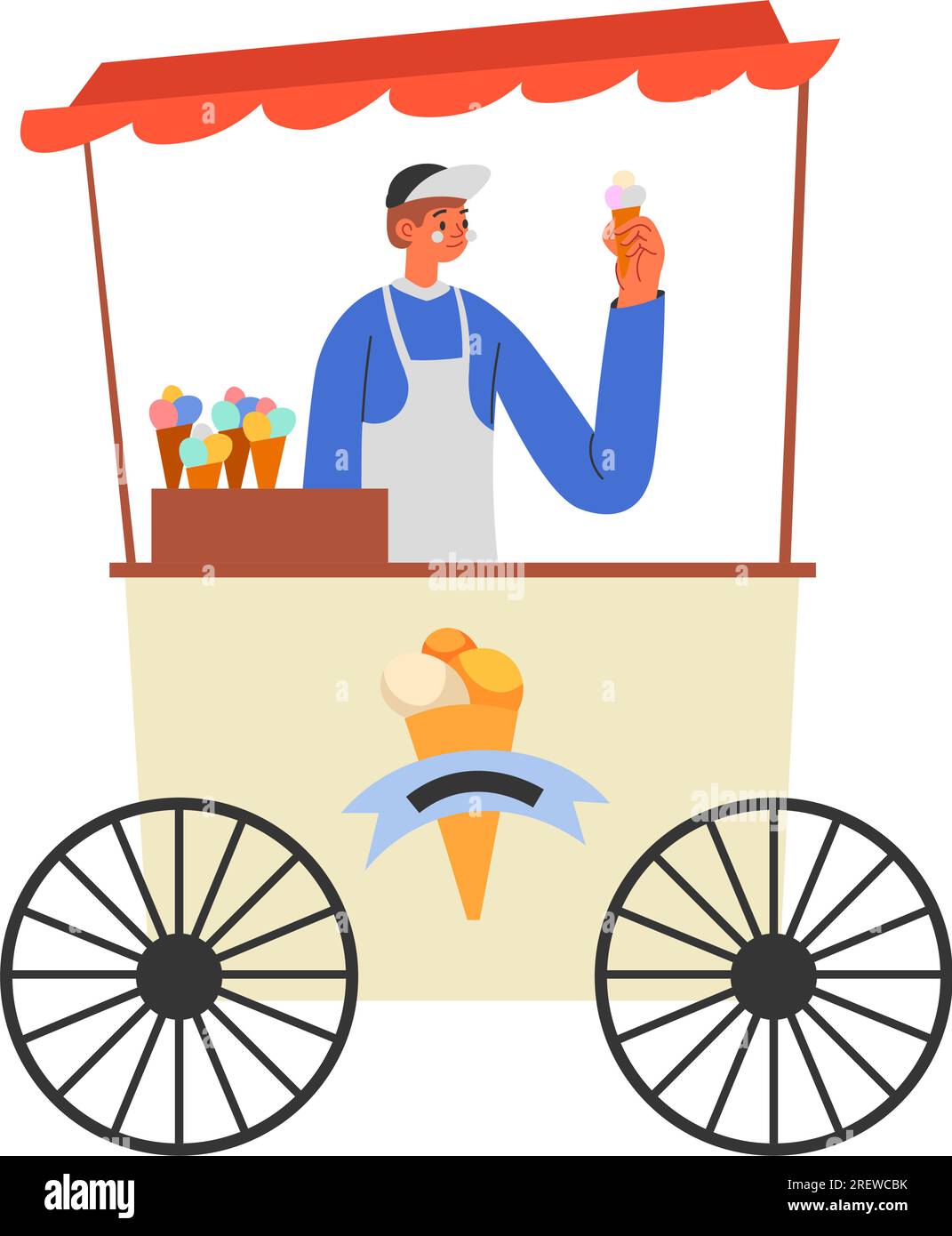 Vendeur de crème glacée, kiosques ou stand avec gelato Illustration de Vecteur