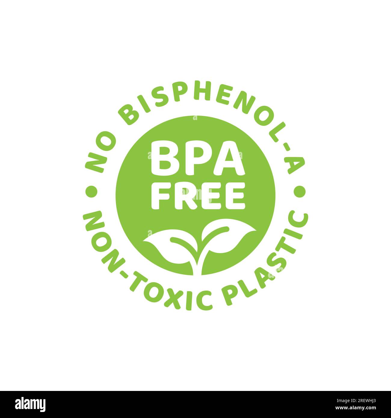 Autocollant vectoriel d'emballage en plastique sans BPA. Étiquette cercle sans BPA avec feuille. Illustration de Vecteur