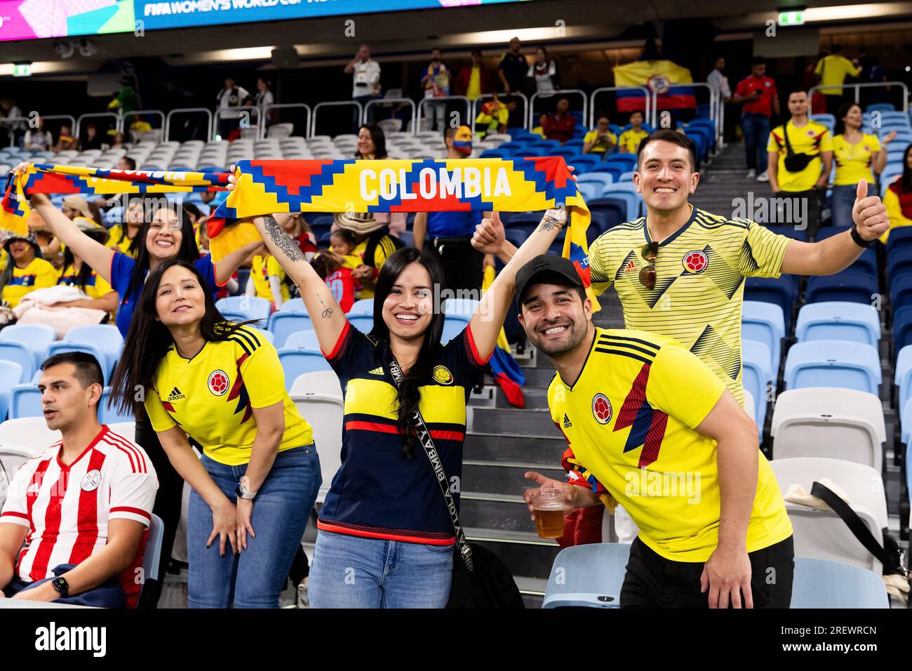 Sydney, Australie, 30 juillet 2023. Supporters colombiennes lors du match de coupe du monde féminin entre l'Allemagne et la Colombie au stade Allianz le 30 juillet 2023 à Sydney, en Australie. Crédit : Damian Briggs/Speed Media/Alamy Live News Banque D'Images