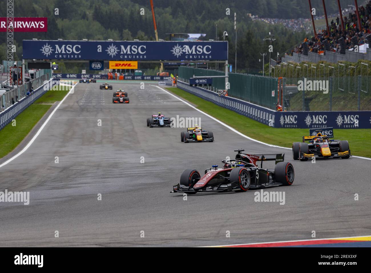 05 POURCHAIRE Theo (fra), ART Grand Prix, Dallara F2, 03 MALONEY Zane (bb), Rodin Carlin, Dallara F2, action lors de la 10e manche du Championnat FIA de Formule 2 2023 du 28 au 30 juillet 2023 sur le circuit de Spa-Francorchamps, à Stavelot, Belgique Banque D'Images