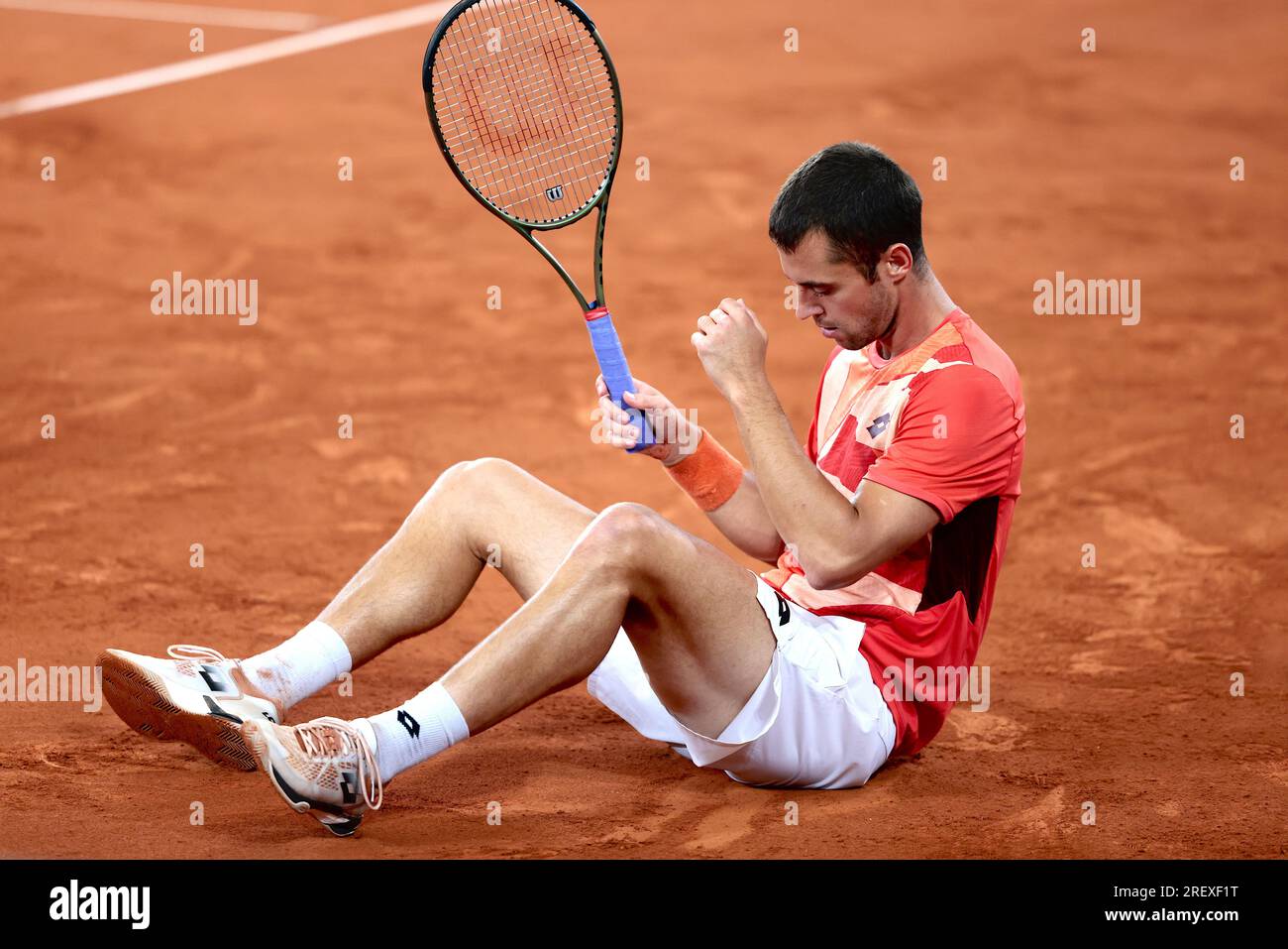 30 juillet 2023, Hambourg : tennis : Hamburg European Open (Tournament ATP), Rothenbaum tennis Stadium, hommes, simples, finale, Zverev (Allemagne) - Djere (Serbie). Laslo Djere est en action. Photo : Frank Molter/dpa Banque D'Images