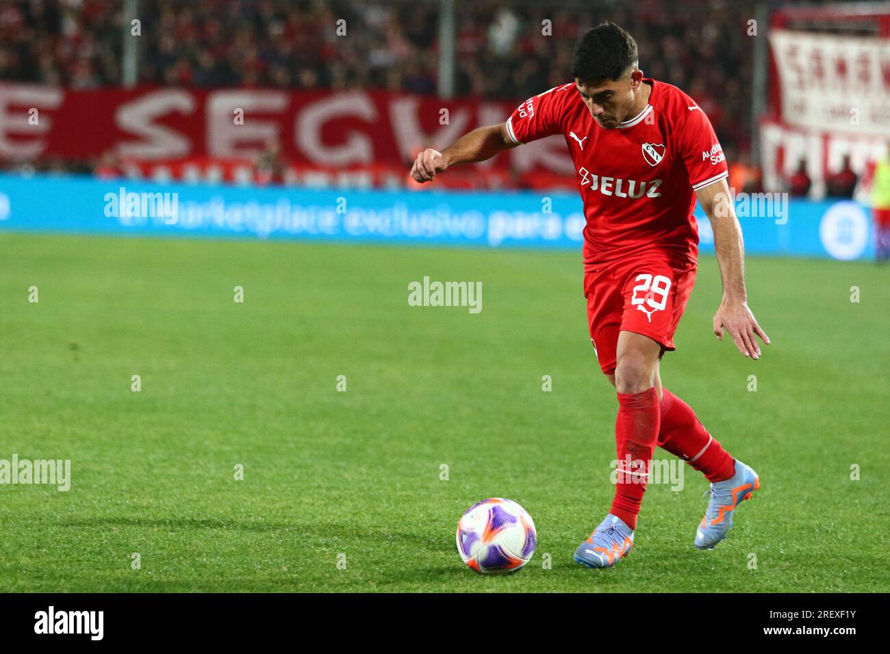 Buenos Aires, Argentine. 29 juillet 2023. Braian Martinez de l'Independiente lors d'un derby pour la 27e manche de la coupe Argentine Liga Profesional de Fútbol Binance au stade Libertadores de América ( crédit : Néstor J. Beremblum/Alamy Live News Banque D'Images