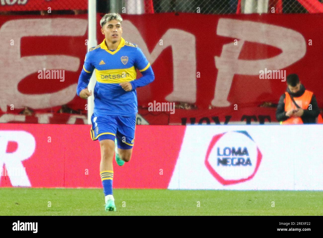 Buenos Aires, Argentine. 29 juillet 2023. Ezequiel Zeballos de Boca Juniors célèbre son but lors d’un derby pour la 27e manche de la coupe Argentine Liga Profesional de Fútbol Binance au Libertadores de América Stadium (crédit : Néstor J. Beremblum/Alamy Live News) Banque D'Images