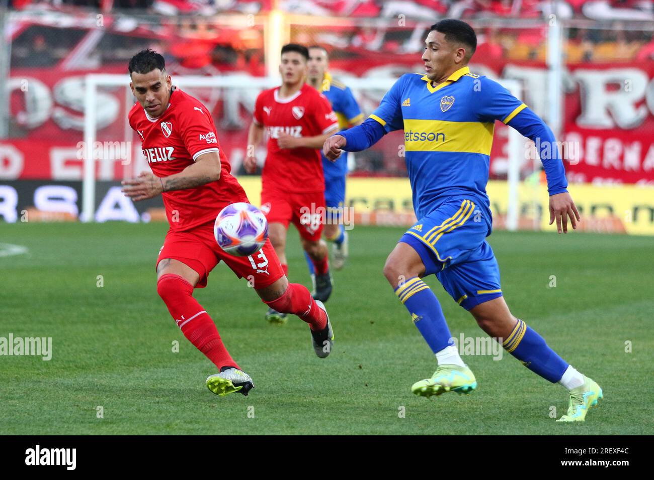 Buenos Aires, Argentine. 29 juillet 2023. Ezequiel Fernandez de Boca Juniors lors d'un derby pour la 27e manche de la coupe Argentine Liga Profesional de Fútbol Binance au stade Libertadores de América ( crédit : Néstor J. Beremblum/Alamy Live News Banque D'Images