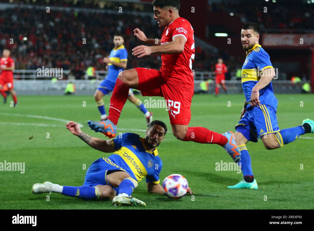 Buenos Aires, Argentine. 29 juillet 2023. Nicolas Figal de Boca Juniors lors d’un derby pour la 27e manche de la coupe Argentine Liga Profesional de Fútbol Binance au stade Libertadores de América ( crédit : Néstor J. Beremblum/Alamy Live News Banque D'Images