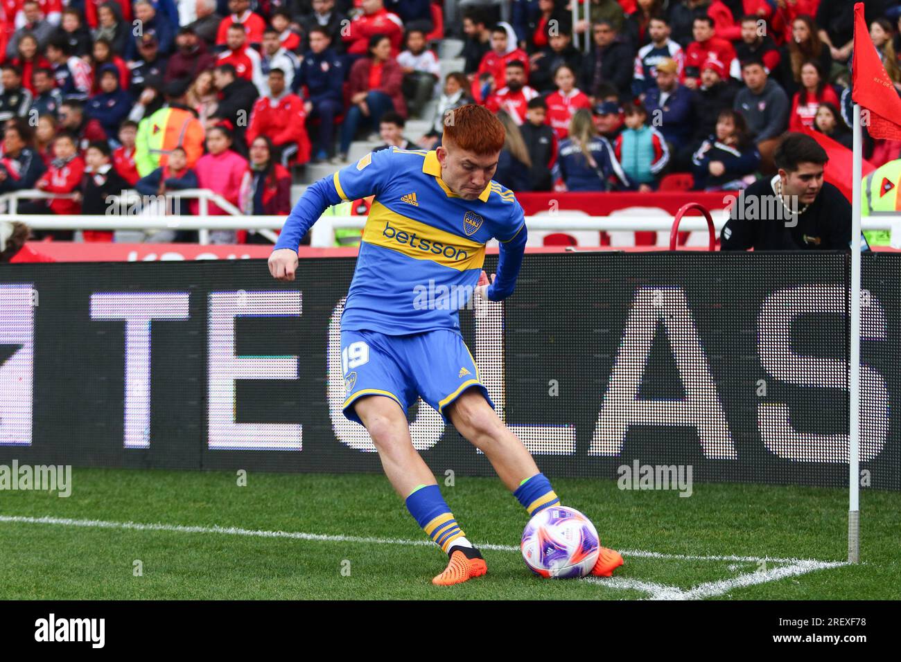 Buenos Aires, Argentine. 29 juillet 2023. Valentin Barco de Boca Juniors lors d’un derby pour la 27e manche de la coupe Liga Profesional de Fútbol Binance Argentine au Libertadores de América Stadium ( crédit : Néstor J. Beremblum/Alamy Live News Banque D'Images