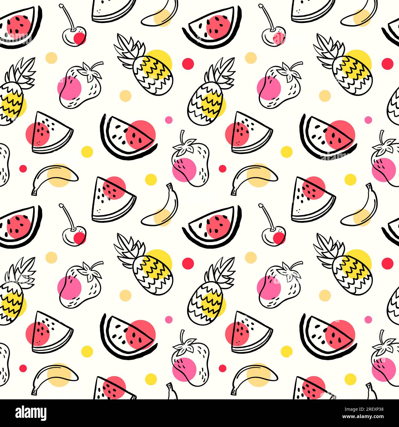 motif d'illustration vectorielle de fruits d'été plats colorés sans couture. dessiné à la main Illustration de Vecteur