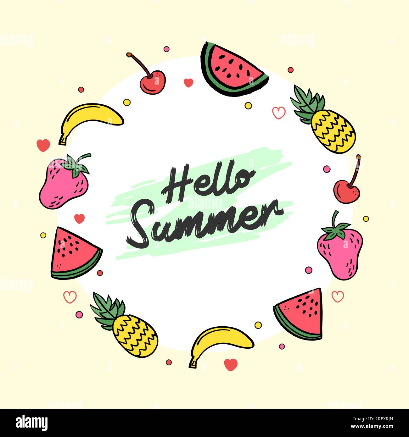 Cadre de fruits d'été avec pastèque ananas banane fraise et cerise Illustration de Vecteur