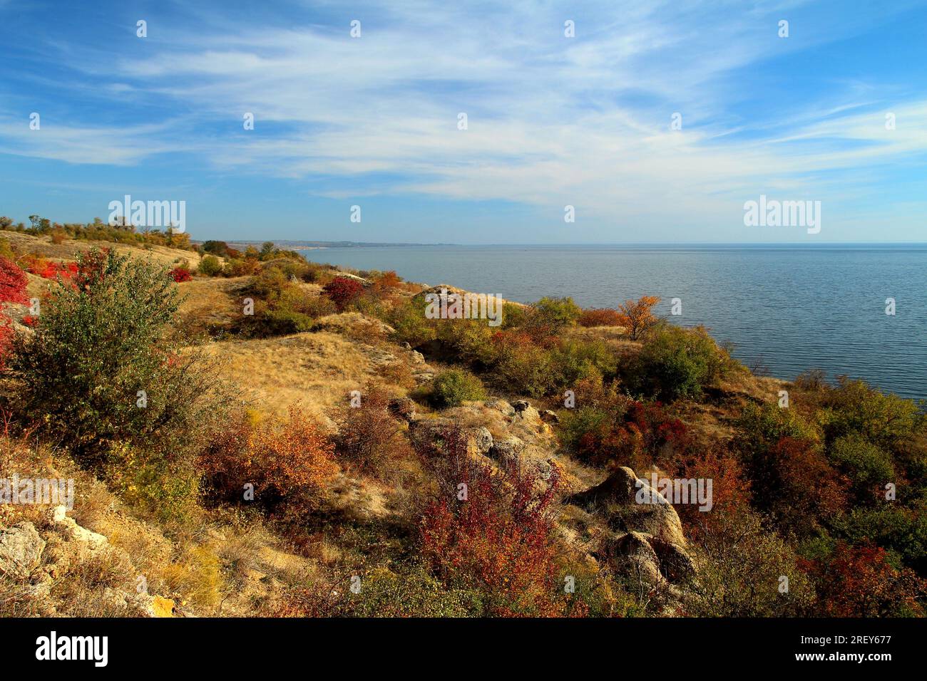 Réservoir d'eau de Kakhovka dans la région de Zaporizhzhia, Ukraine. Banque D'Images