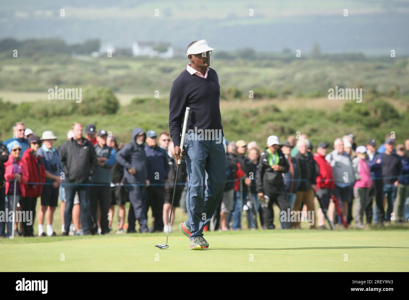 Golf The Seniors Open Royal Porthcawl GC Bridgend UK , pays de Galles 2023, les légendes du golf, à jouer dans le vent et la pluie, Links Golf à son plus cruel, Banque D'Images