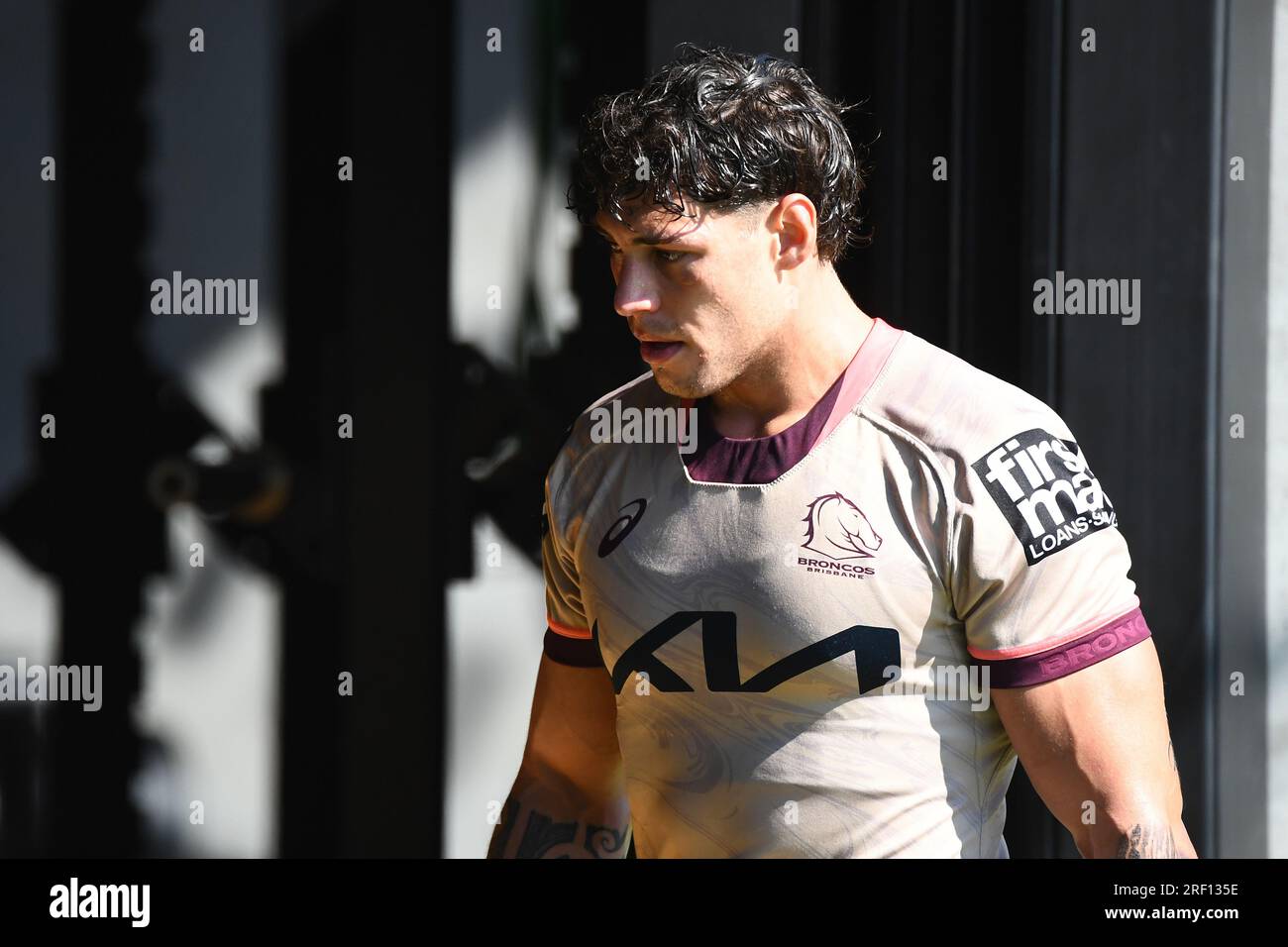 Brisbane, Australie. 31 juillet 2023. Jordan Riki, des Broncos, regarde lors d’une séance d’entraînement des Broncos de la NRL Brisbane au Clive Berghofer Field à Brisbane, le lundi 31 juillet 2023. (AAP image/Jono Searle) PAS D'ARCHIVAGE crédit : Australian Associated Press/Alamy Live News Banque D'Images