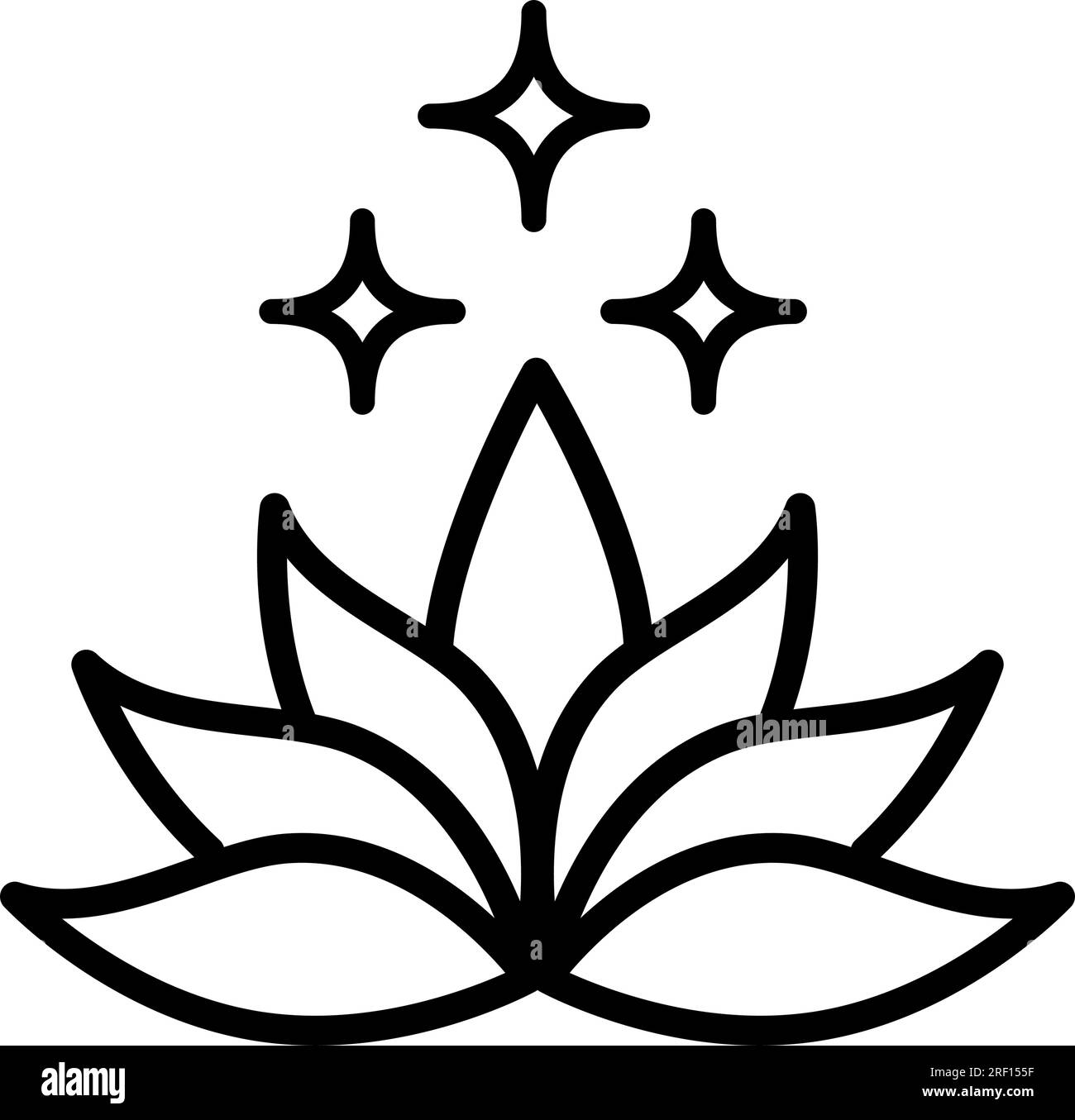 Icône de contour de fleur de Lotus. Illustration du vecteur de logo de fleur de lotus isolé sur fond blanc. Ligne de dessin Lily noir Illustration de Vecteur